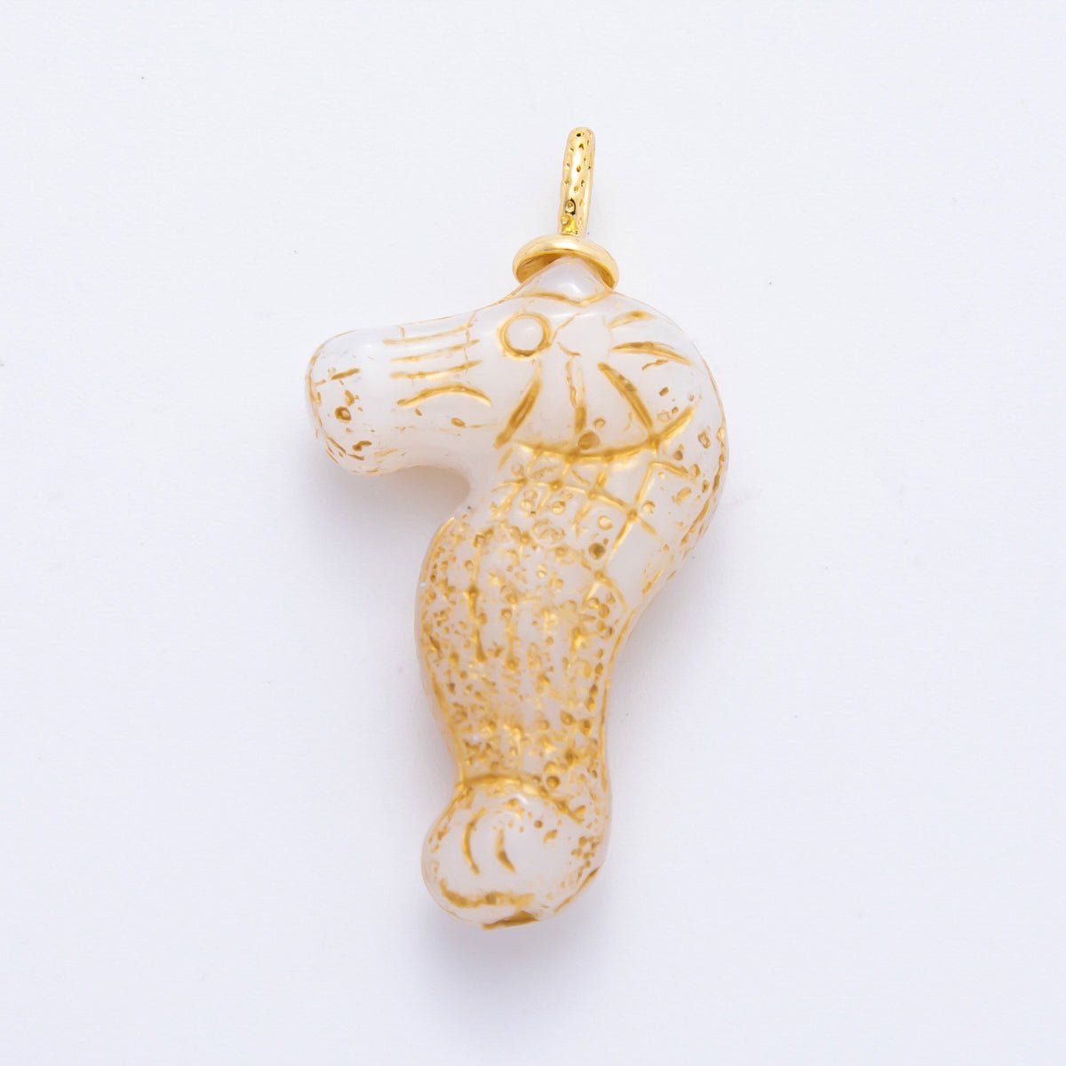 18K Gold Filled 35mm Gold - Lined Seahorse Ocean Animal Czech Glass Charm | AF1342 - AF1347 - DLUXCA