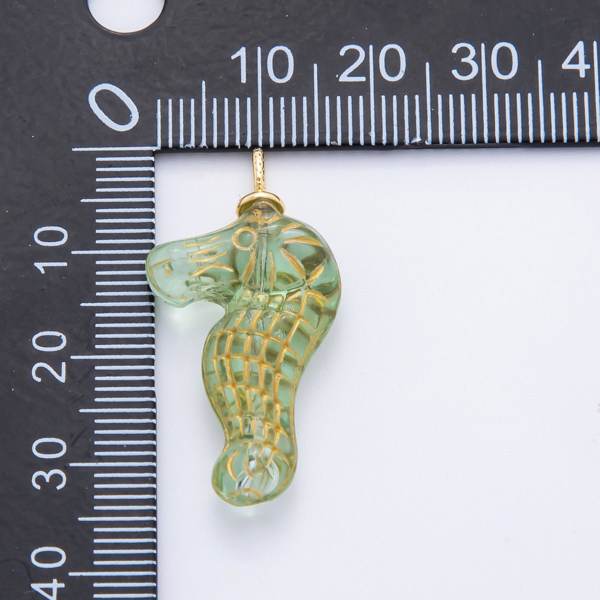 18K Gold Filled 35mm Gold - Lined Seahorse Ocean Animal Czech Glass Charm | AF1342 - AF1347 - DLUXCA