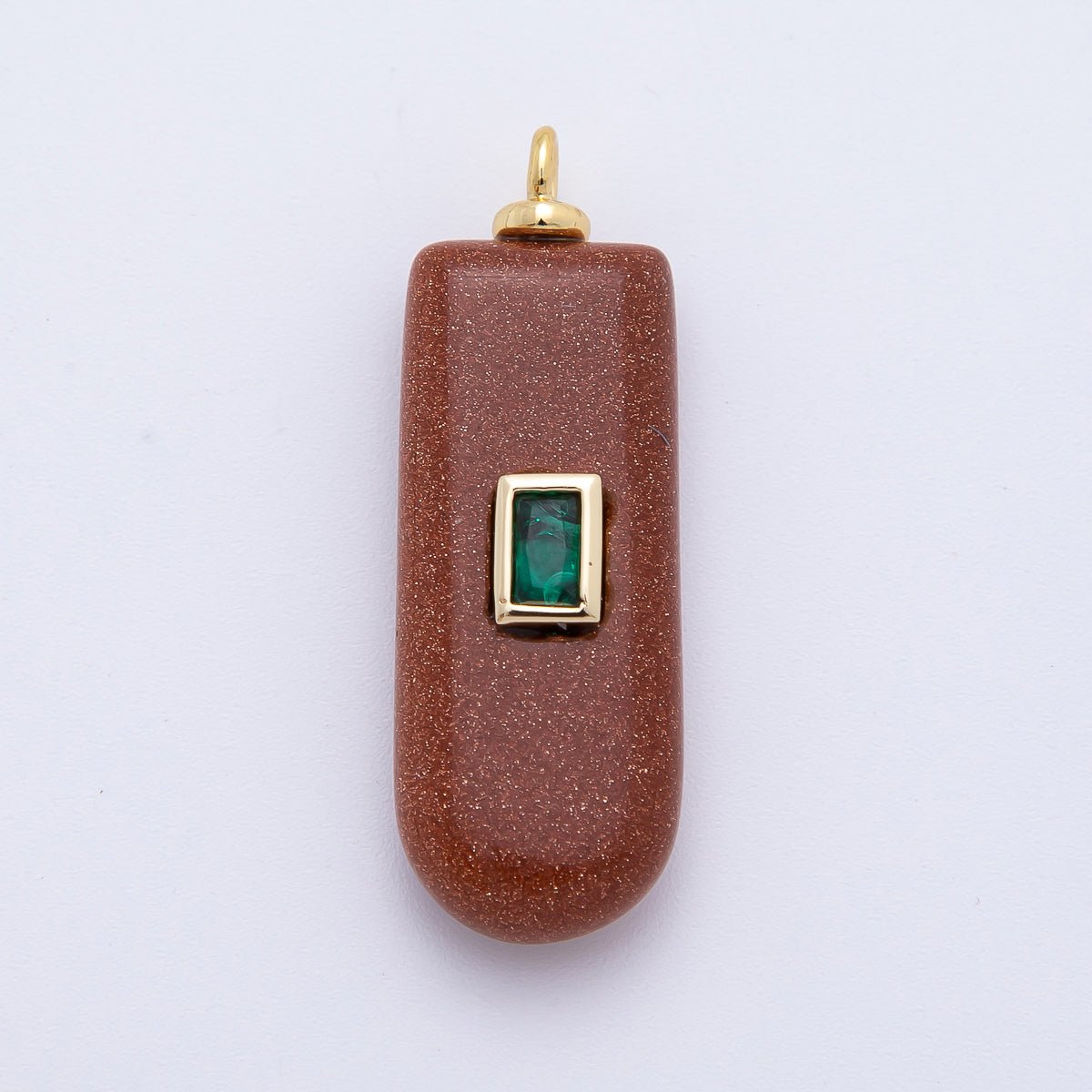 18K Gold Filled 35mm Green CZ Rectangular Accent Capsule Gold Sand Gemstone Drop Charm | AF1335 - DLUXCA