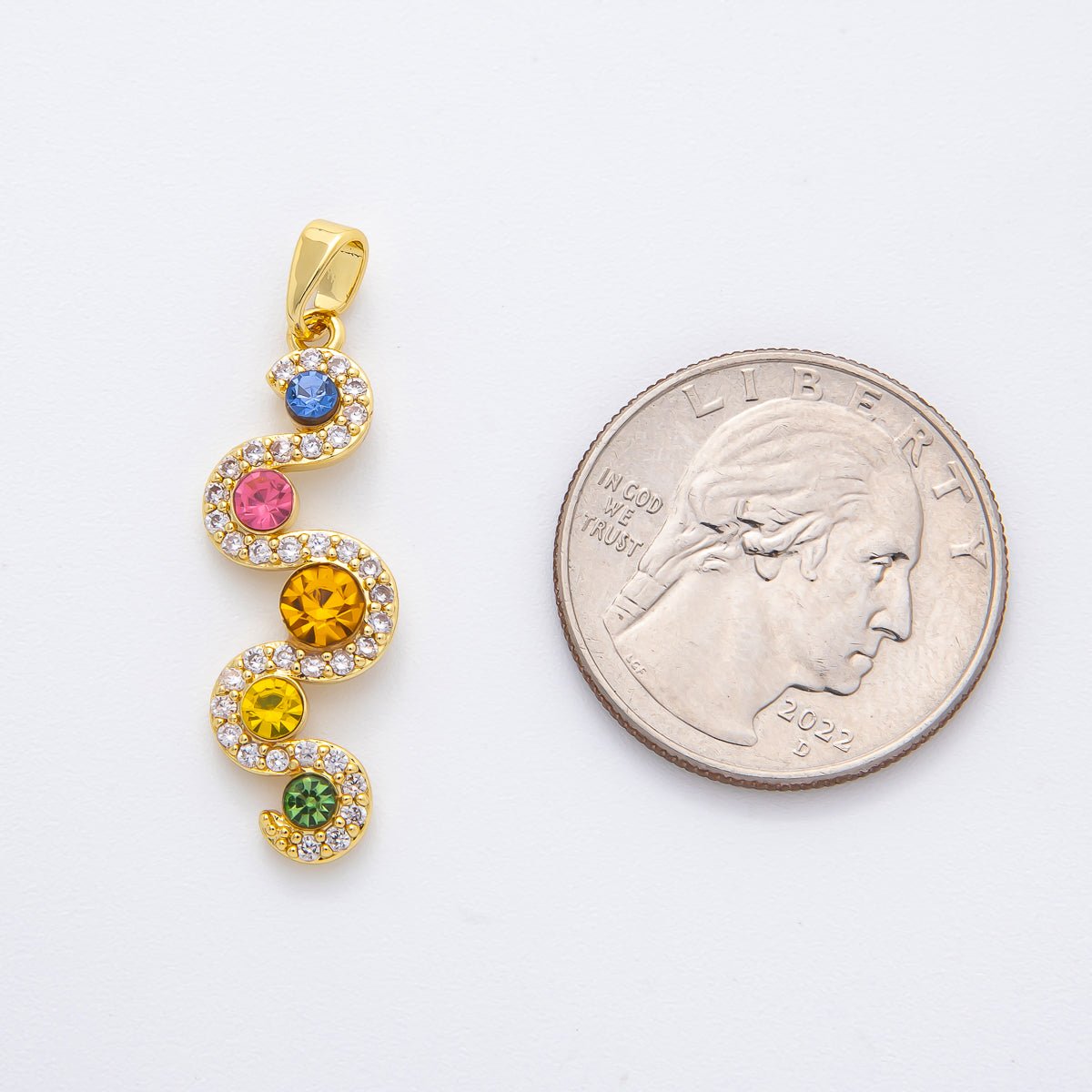 18K Gold Filled 35mm Multicolor Micro Paved CZ Oval Curved Winding Pendant | AF1134 - DLUXCA