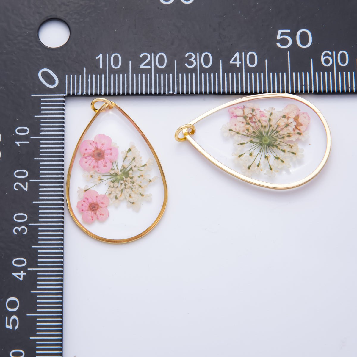 18K Gold Filled 35mm Resin Baby Pink Teardrop Sakura Flower Pendant | AH845 - DLUXCA