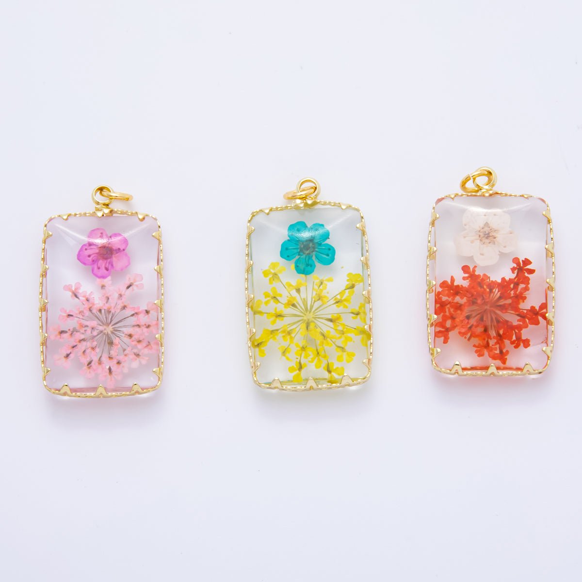 18K Gold Filled 35mm Resin Prism Frame Flower Charm | AH871 AH872 - DLUXCA
