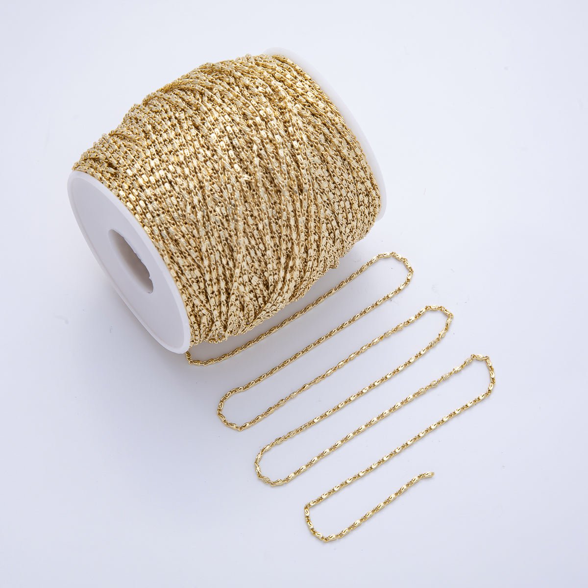 18K Gold Filled 3.5mm x 1.3mm Minimalist Scroll Unfinished Chain by Yard | Roll - 1820 - DLUXCA