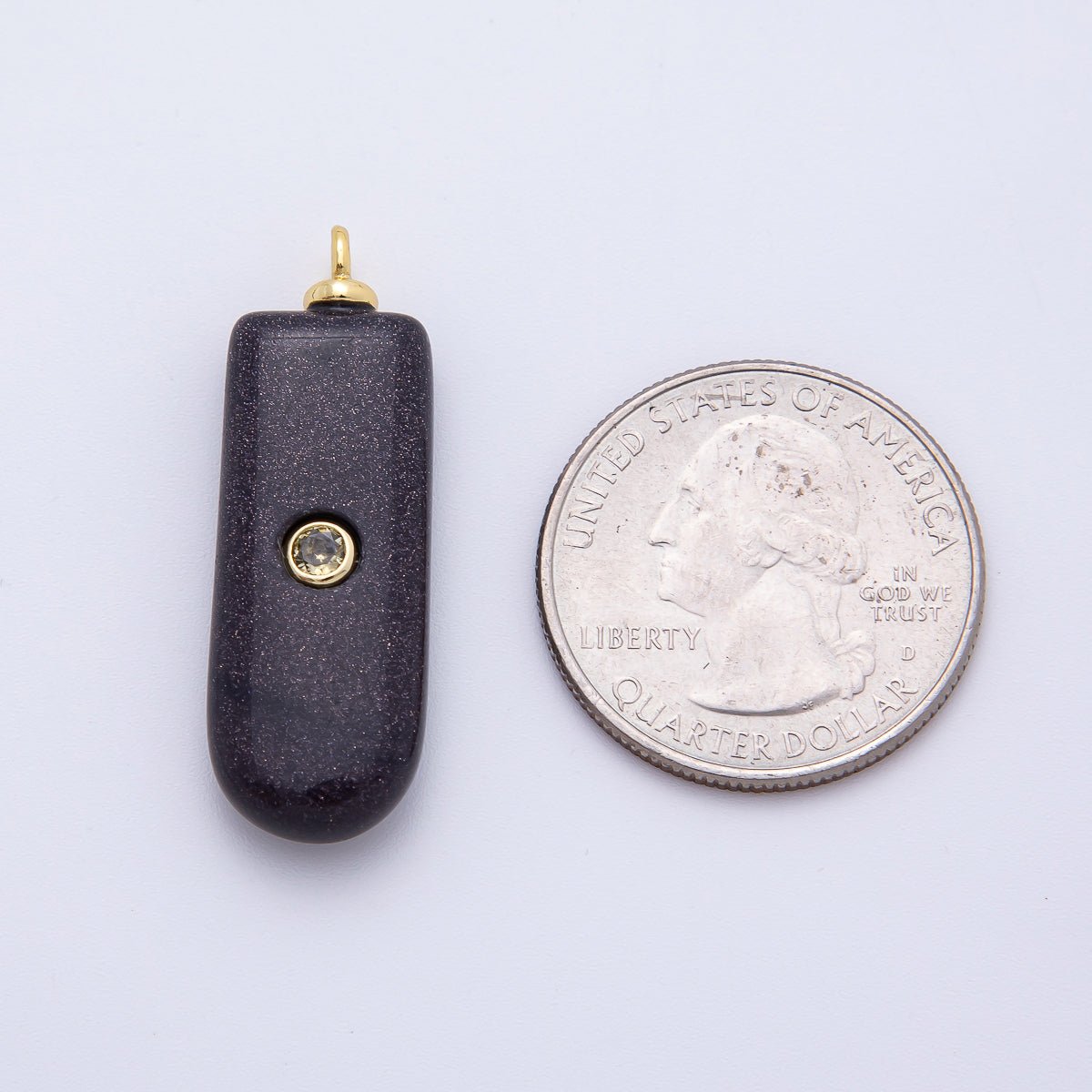 18K Gold Filled 35mm Yellow CZ Round Accent Capsule Purple Sand Gemstone Drop Charm | AF1334 - DLUXCA