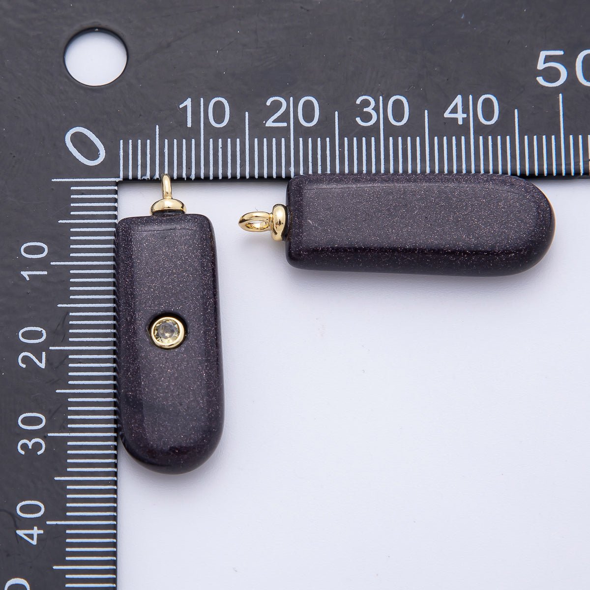 18K Gold Filled 35mm Yellow CZ Round Accent Capsule Purple Sand Gemstone Drop Charm | AF1334 - DLUXCA