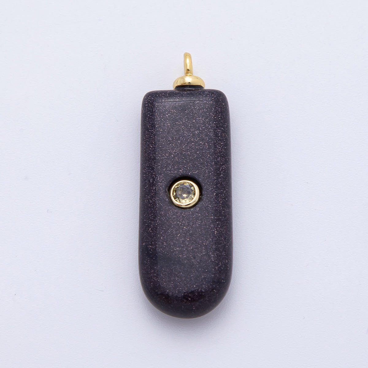 18K Gold Filled 35mm Yellow CZ Round Accent Capsule Purple Sand Gemstone Drop Charm | AF1334 - DLUXCA
