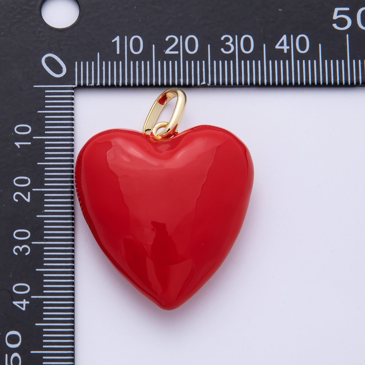 18K Gold Filled 35mm Yellow, Red Enamel Chubby Heart Charm | H138 H100 - DLUXCA