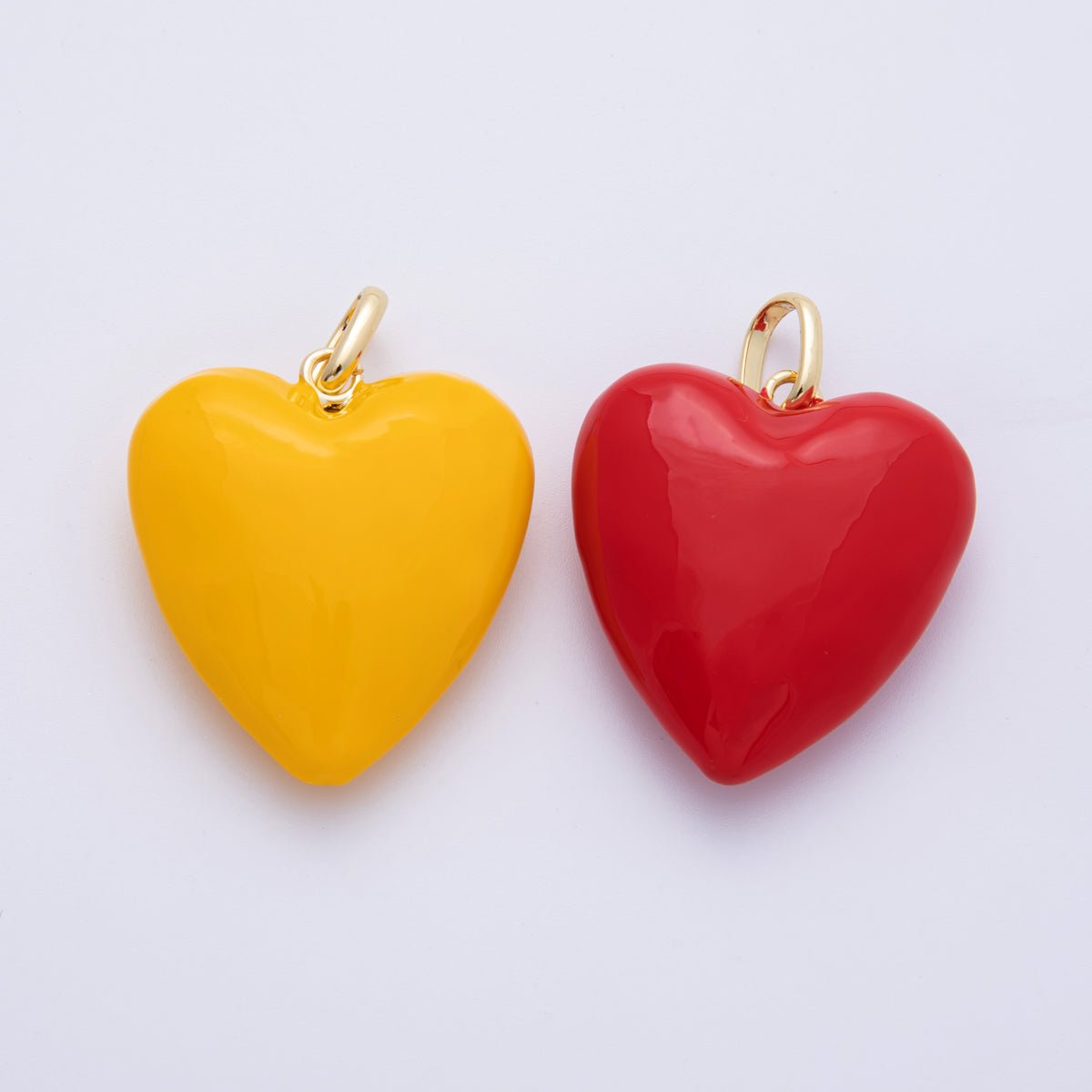 18K Gold Filled 35mm Yellow, Red Enamel Chubby Heart Charm | H138 H100 - DLUXCA