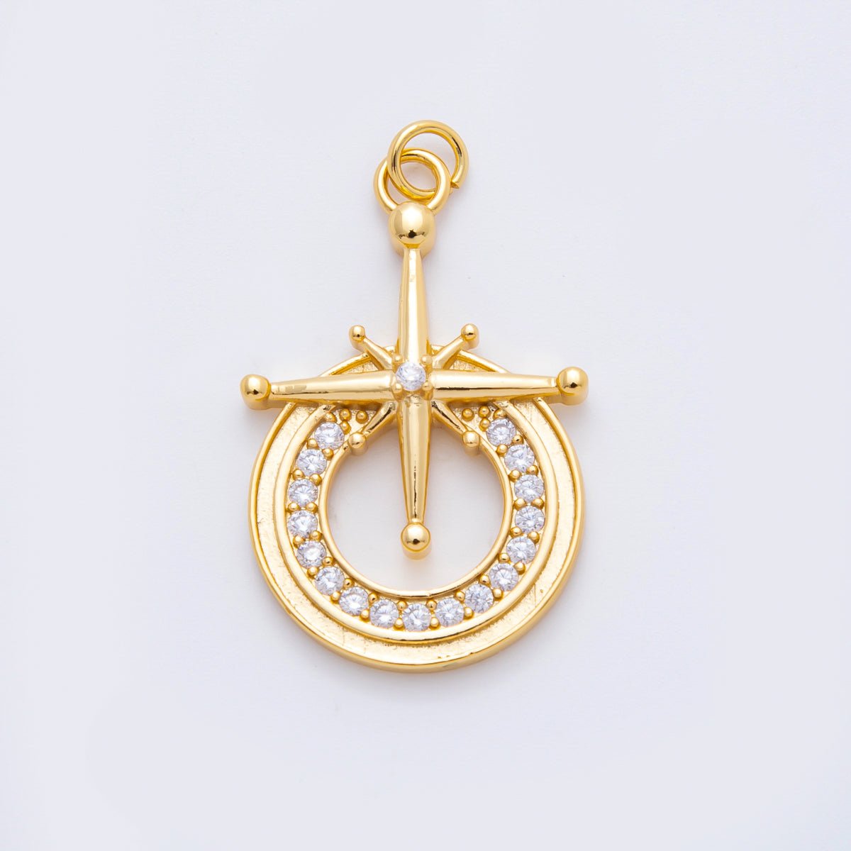 18K Gold Filled 36mm Micro Paved CZ Northern Star Polaris Charm | N259 - DLUXCA