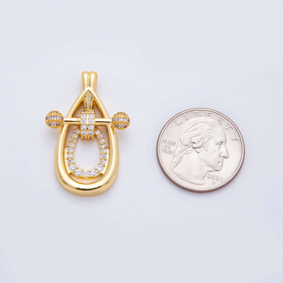 18K Gold Filled 36mm Micro Paved CZ Teardrop Gravity Lock Charm | N304 - DLUXCA