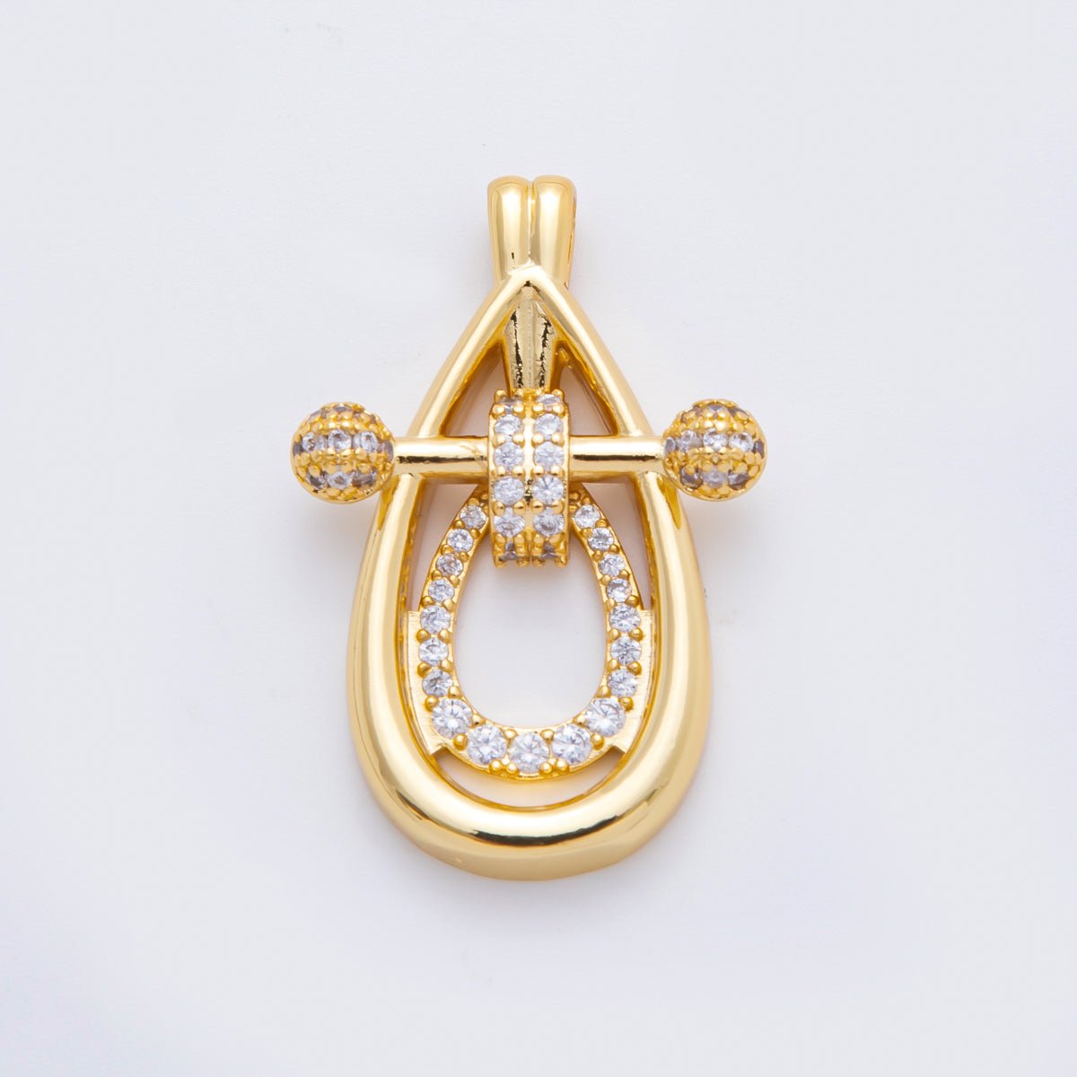 18K Gold Filled 36mm Micro Paved CZ Teardrop Gravity Lock Charm | N304 - DLUXCA