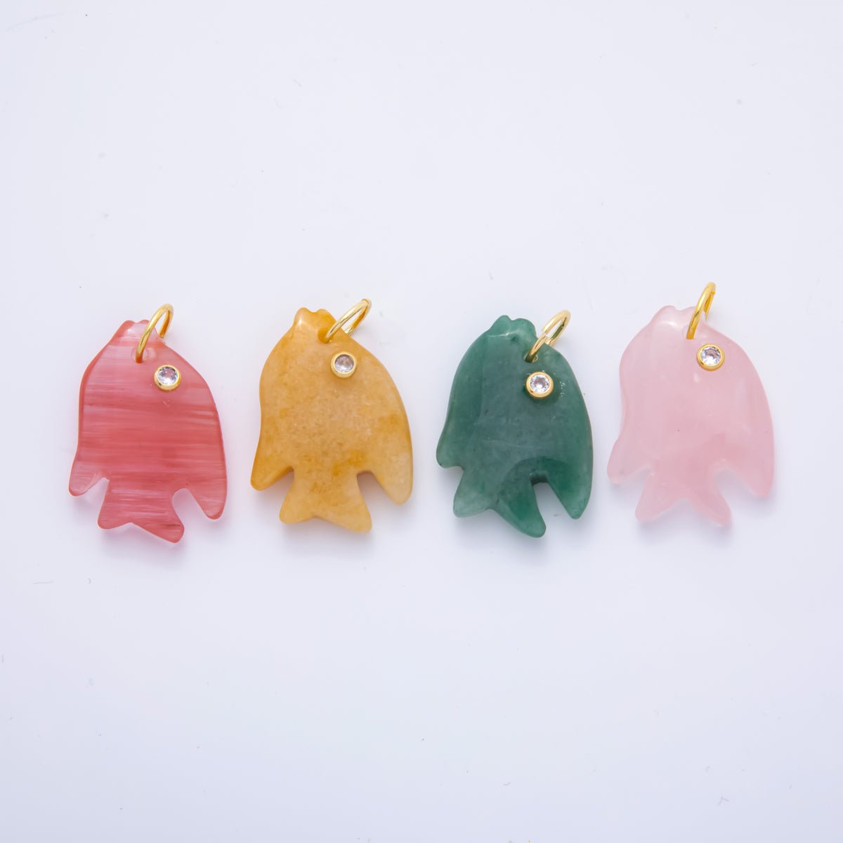 18K Gold Filled 36mm Topaz, Quartz, Aventurine Candy Bubbly Fish Gemstone Charm | AH882 AH883 - DLUXCA