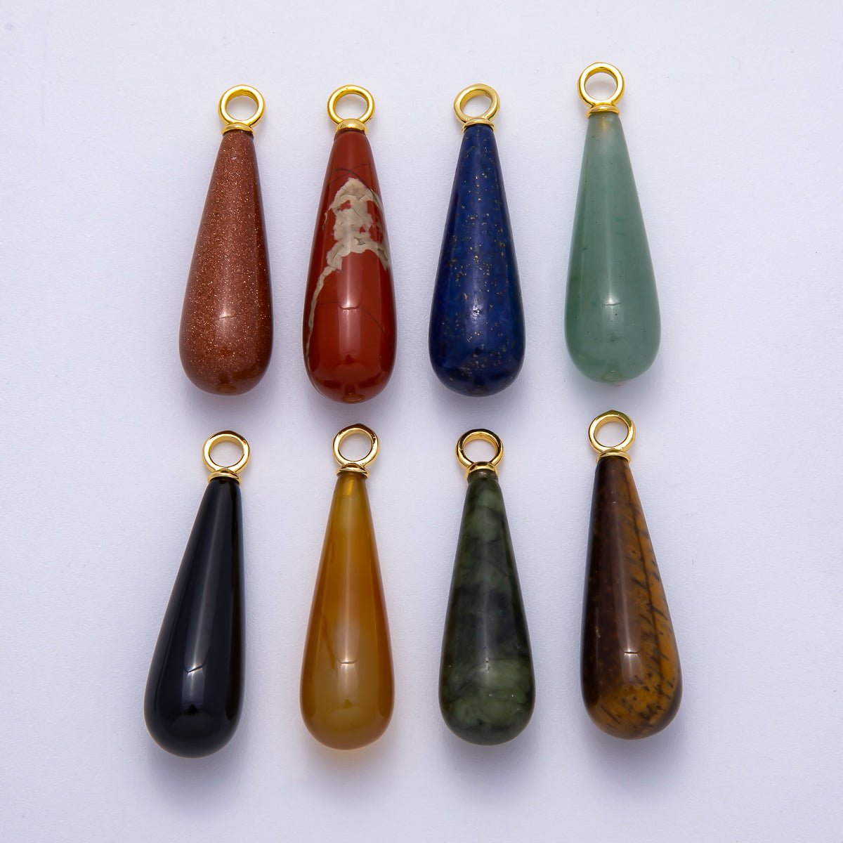 18K Gold Filled 37mm Multicolor Natural Gemstone Long Teardrop Pendant | Charms - 00522 ~ Charms - 00529 - DLUXCA