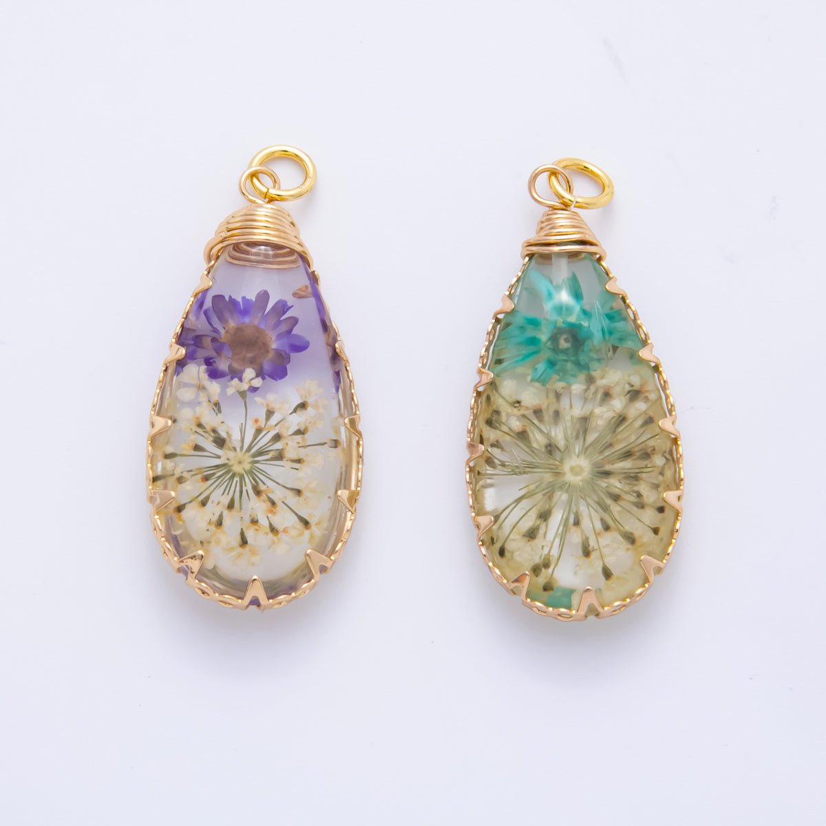 18K Gold Filled 37mm Resin Forest Teardrop Flower Charm | AH853 - DLUXCA