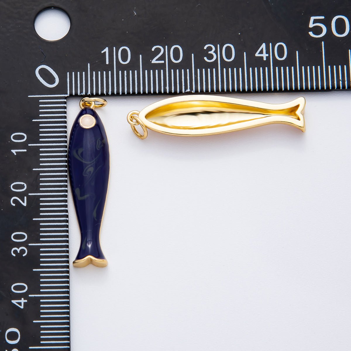 18K Gold Filled 38mm Blue, Champagne Enamel Fish Sardine Charm | AF1309 - DLUXCA
