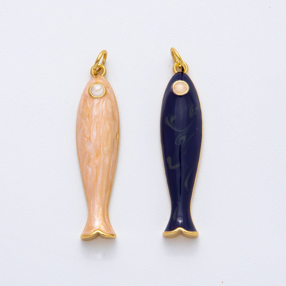18K Gold Filled 38mm Blue, Champagne Enamel Fish Sardine Charm | AF1309 - DLUXCA