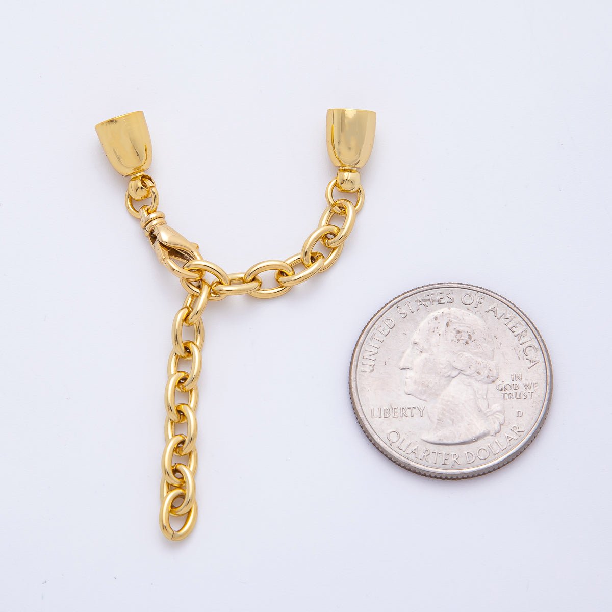 18K Gold Filled 38mm Chain Extender with Flat Dome Cap Clasp Cover Finding | Z1369 - DLUXCA