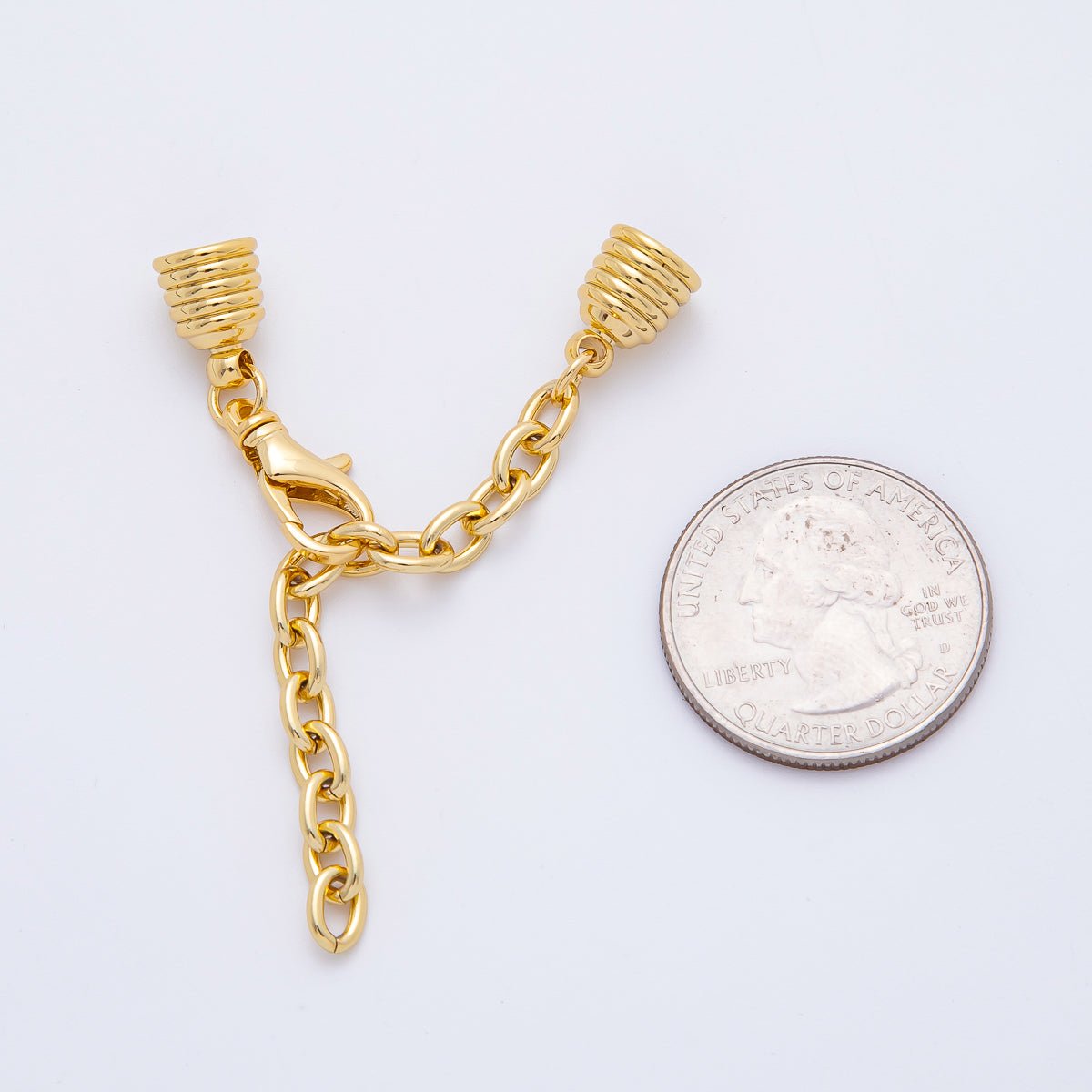 18K Gold Filled 38mm Chain Extender with Ribbed Barrel Cap Clasp Cover Finding | Z1366 - DLUXCA