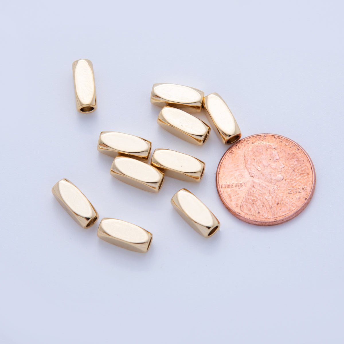 18K Gold Filled 3.8mm Edged Cylinder Tube Mini Bead Set by 10 Pieces | B742 - DLUXCA
