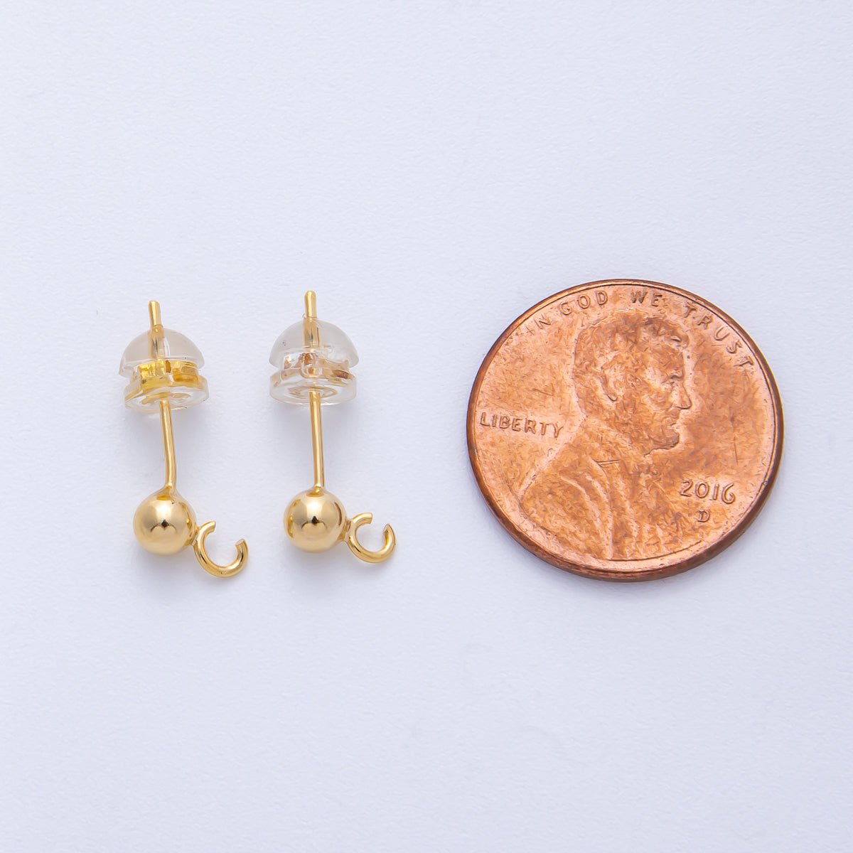 18K Gold Filled 3.8mm Minimalist Round Ball Open Loop Drop Stud Earrings | Findings - 00111 - DLUXCA