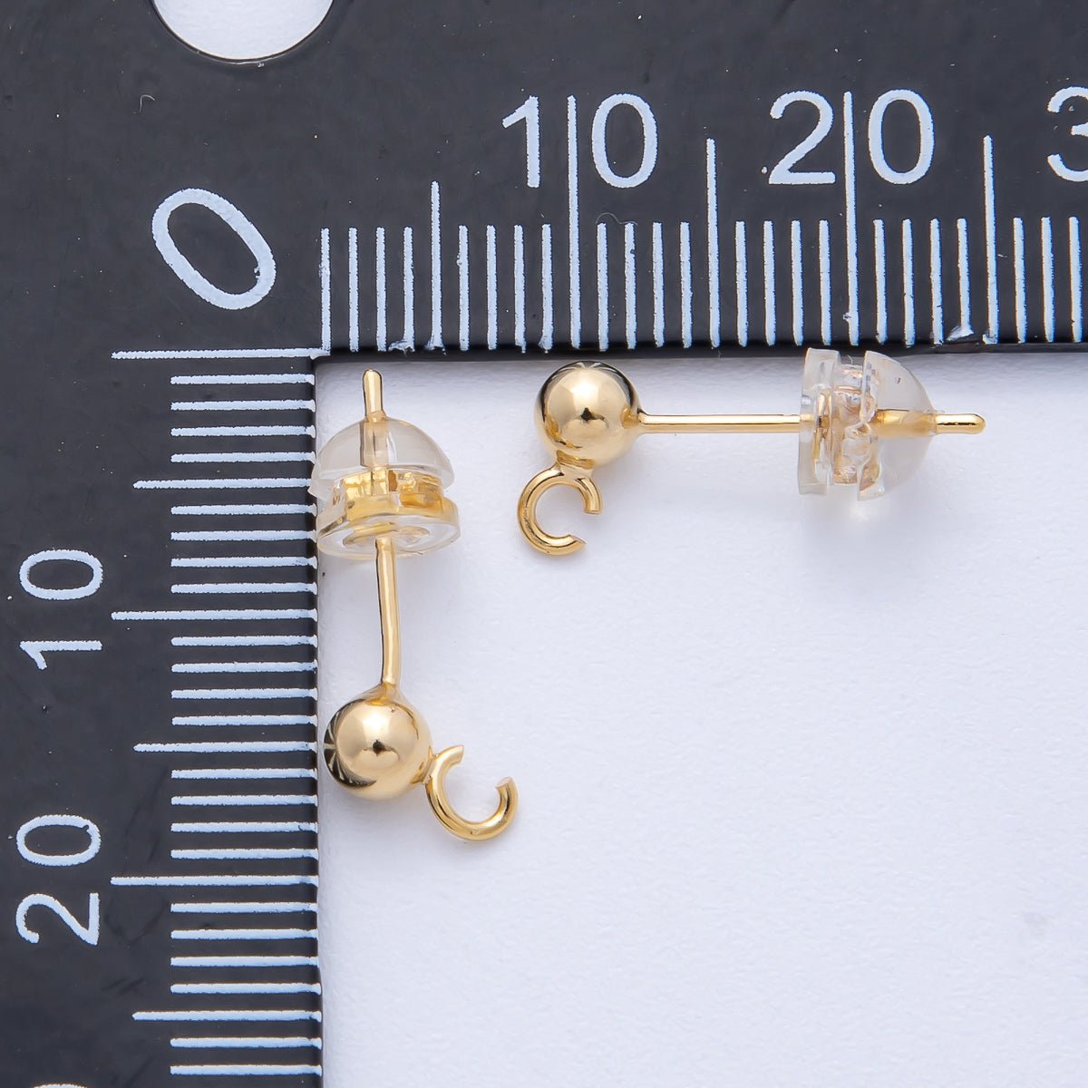 18K Gold Filled 3.8mm Minimalist Round Ball Open Loop Drop Stud Earrings | Findings - 00111 - DLUXCA