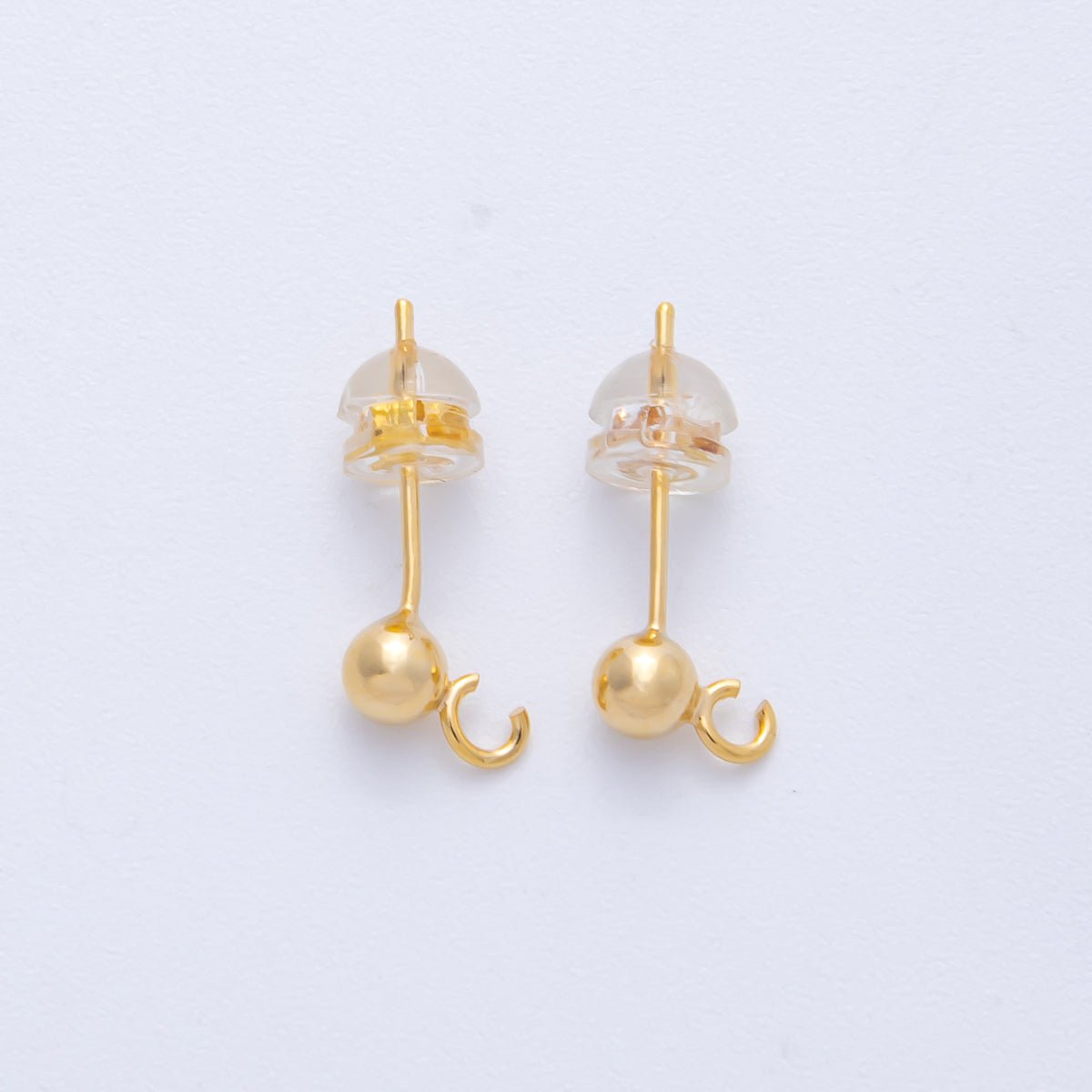 18K Gold Filled 3.8mm Minimalist Round Ball Open Loop Drop Stud Earrings | Findings - 00111 - DLUXCA