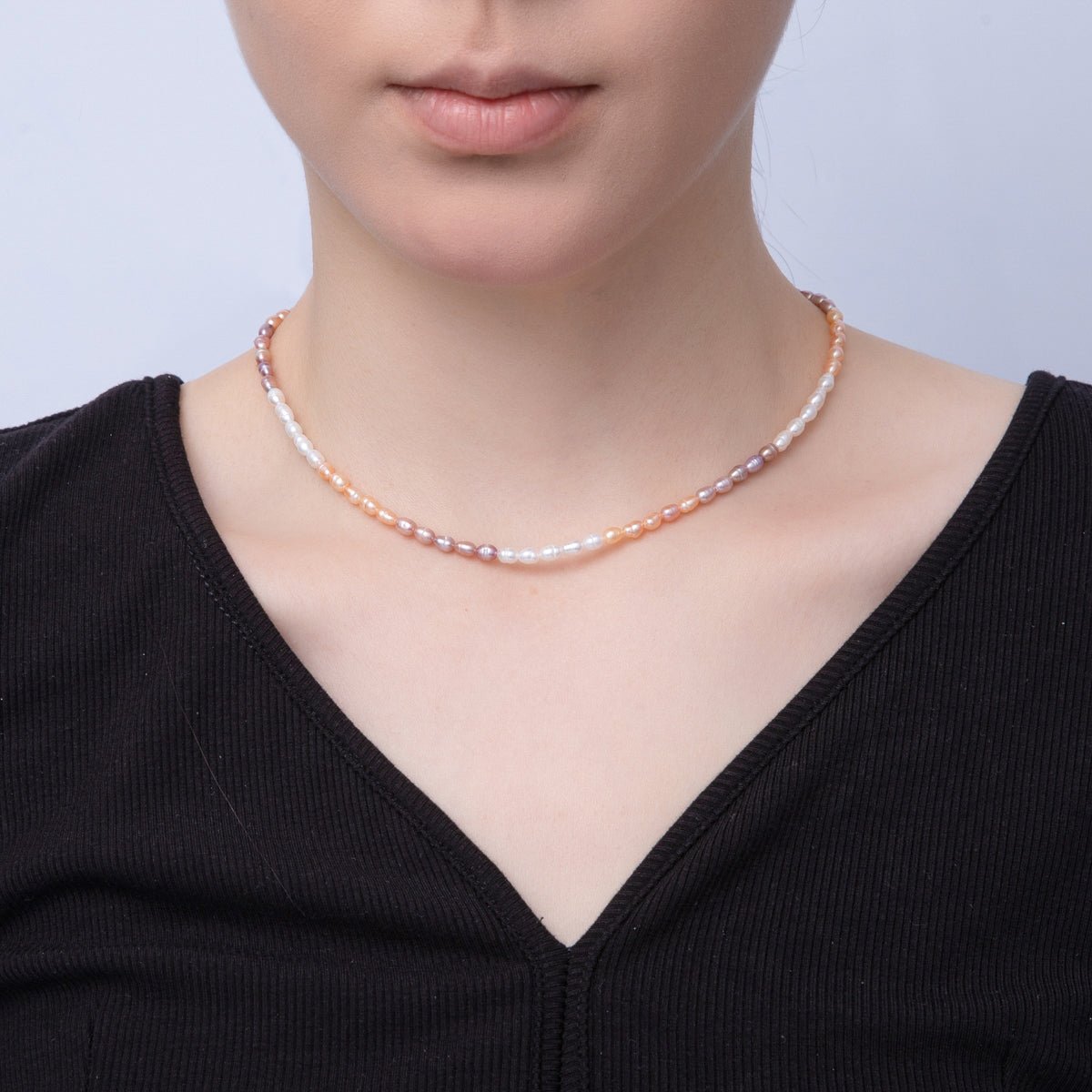 18K Gold Filled 3.8mm White Purple Champagne Peach Gradient Freshwater Pearl 14 Inch Necklace | WA - 3836 - DLUXCA