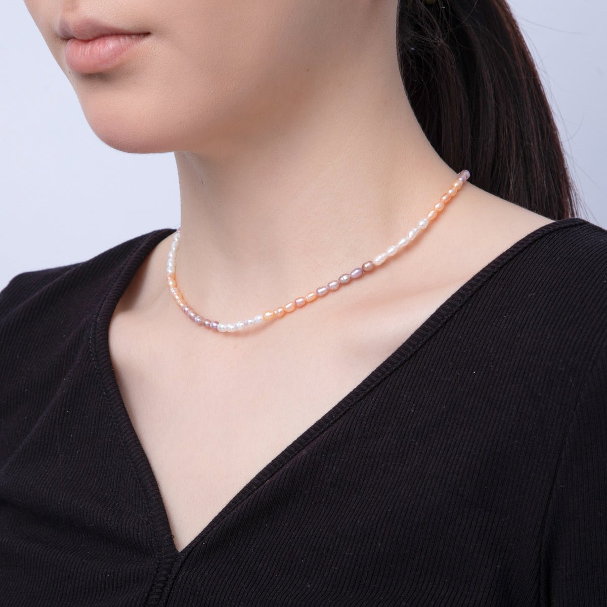 18K Gold Filled 3.8mm White Purple Champagne Peach Gradient Freshwater Pearl 14 Inch Necklace | WA - 3836 - DLUXCA