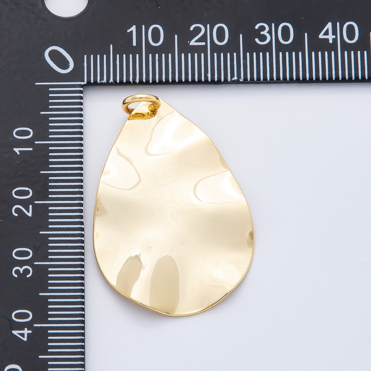 18K Gold Filled 39.5mm Hammered Molten Teardrop Charm | N - A1504 - DLUXCA