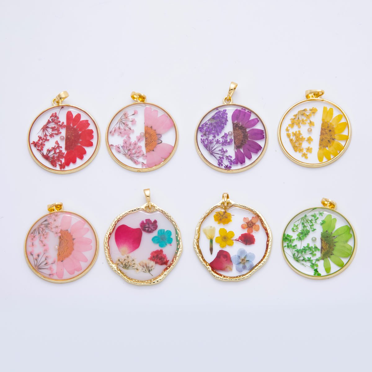 18K Gold Filled 39.5mm Resin Dried Flower Pendant | AH787 - AH792 - DLUXCA