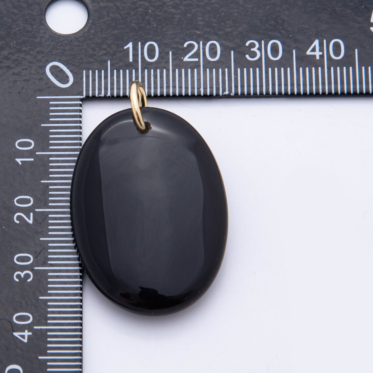 18K Gold Filled 39mm Black Agate Gemstone Oval Bead Charm | E460 - DLUXCA