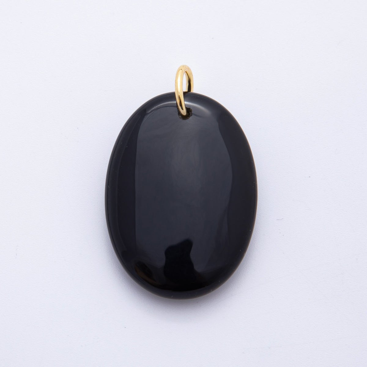 18K Gold Filled 39mm Black Agate Gemstone Oval Bead Charm | E460 - DLUXCA