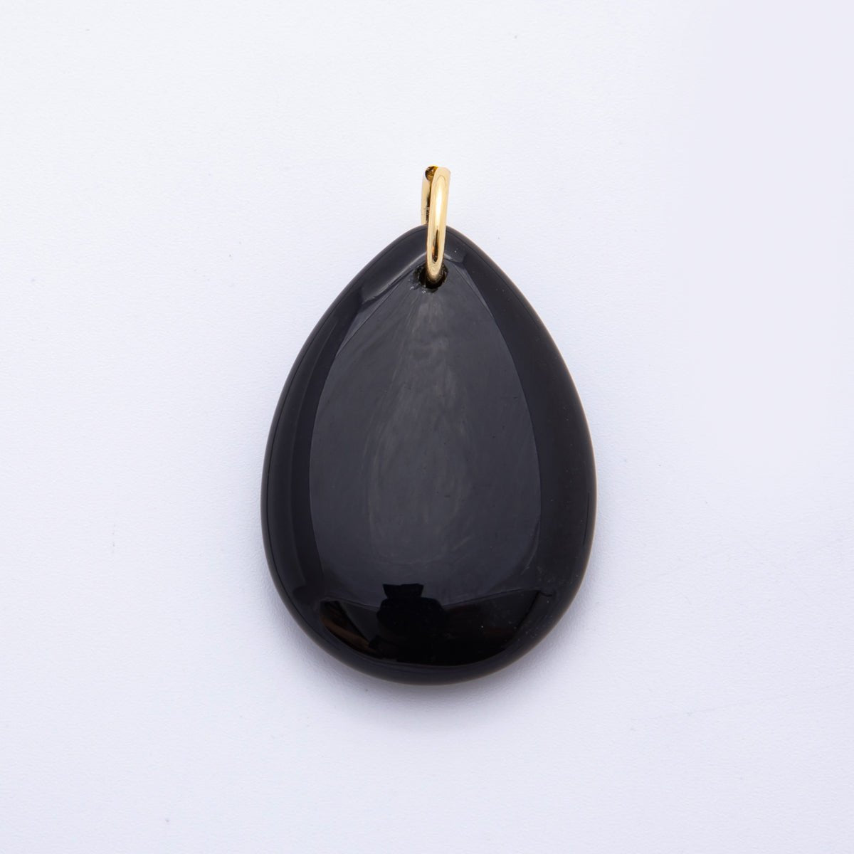 18K Gold Filled 39mm Black Agate Gemstone Teardrop Bead Charm | E466 - DLUXCA