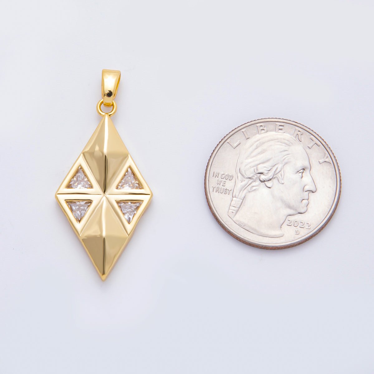 18K Gold Filled 39mm Triangle CZ Modern Rhombus Geometric Pendant | AF - A1121 - DLUXCA