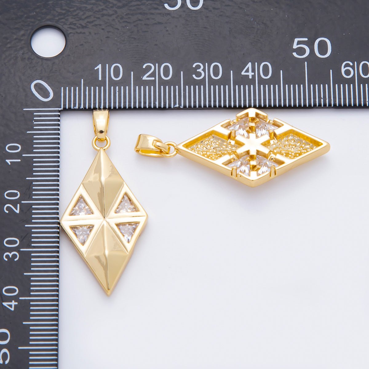 18K Gold Filled 39mm Triangle CZ Modern Rhombus Geometric Pendant | AF - A1121 - DLUXCA