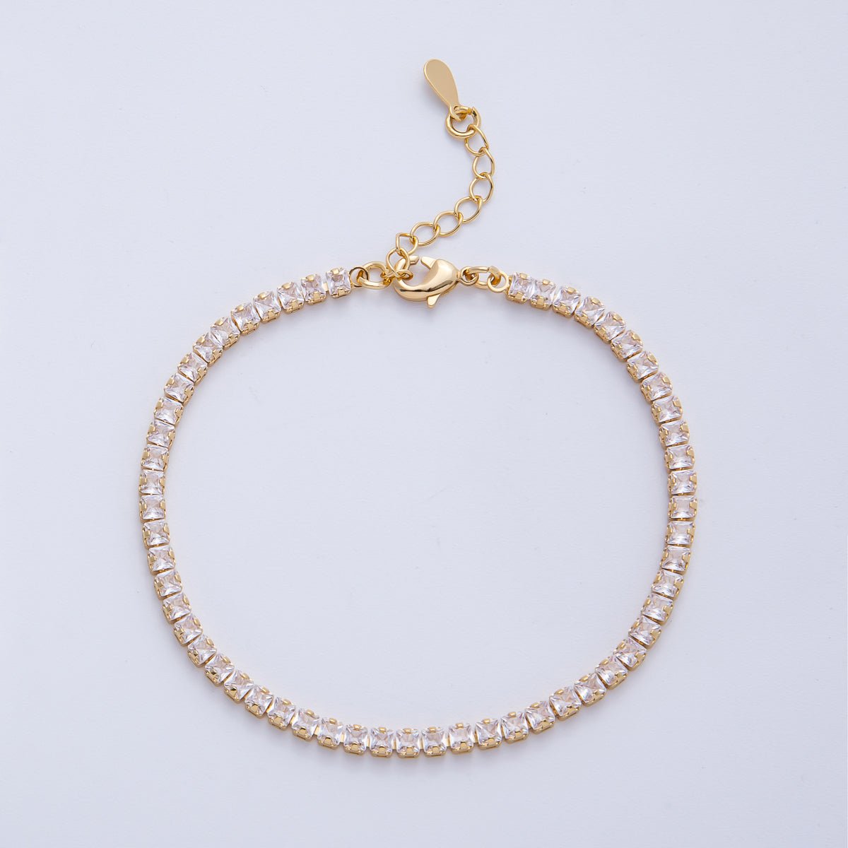18K Gold Filled 3mm Clear CZ Baguette Tennis Chain 7 Inch Bracelet | WA - 3985 - DLUXCA