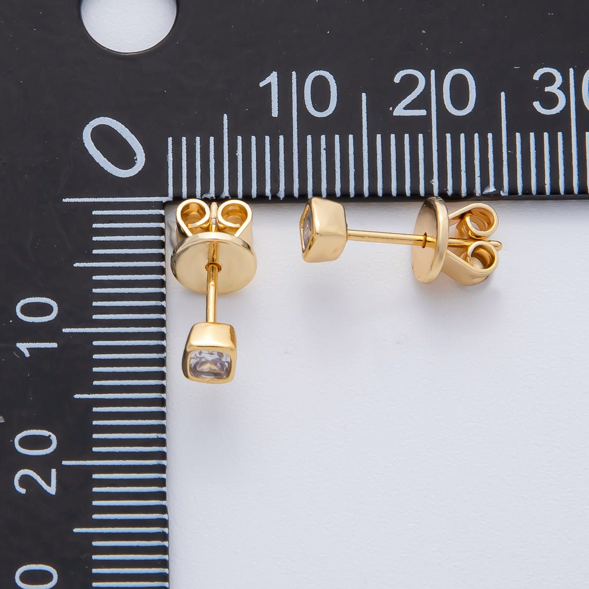 18K Gold Filled 3mm Clear CZ Square Bezel Stud Earrings | AD1616 - DLUXCA