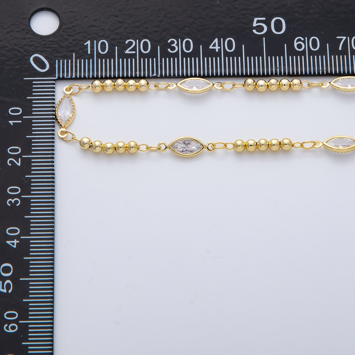 18K Gold Filled 3mm Clear Marquise CZ Bezel Bead Unfinished Chain by Yard | Roll - 1775 - DLUXCA