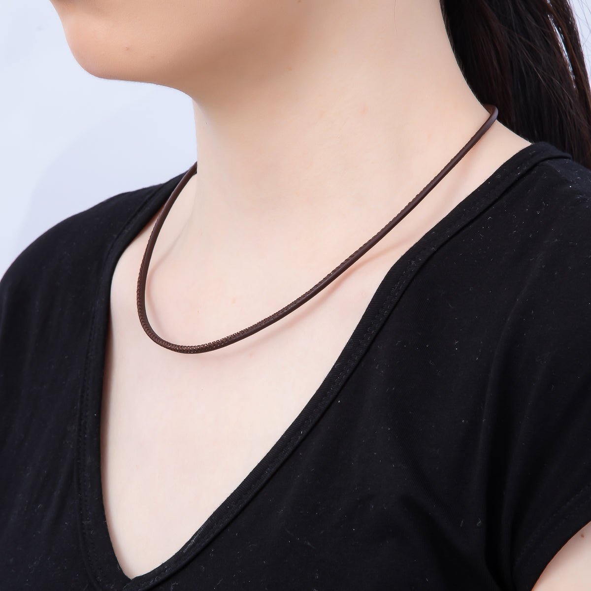 18K Gold Filled 3mm Dark Brown Fall Faux Leather Cord 19 Inch Necklace | WA - 3857 - DLUXCA