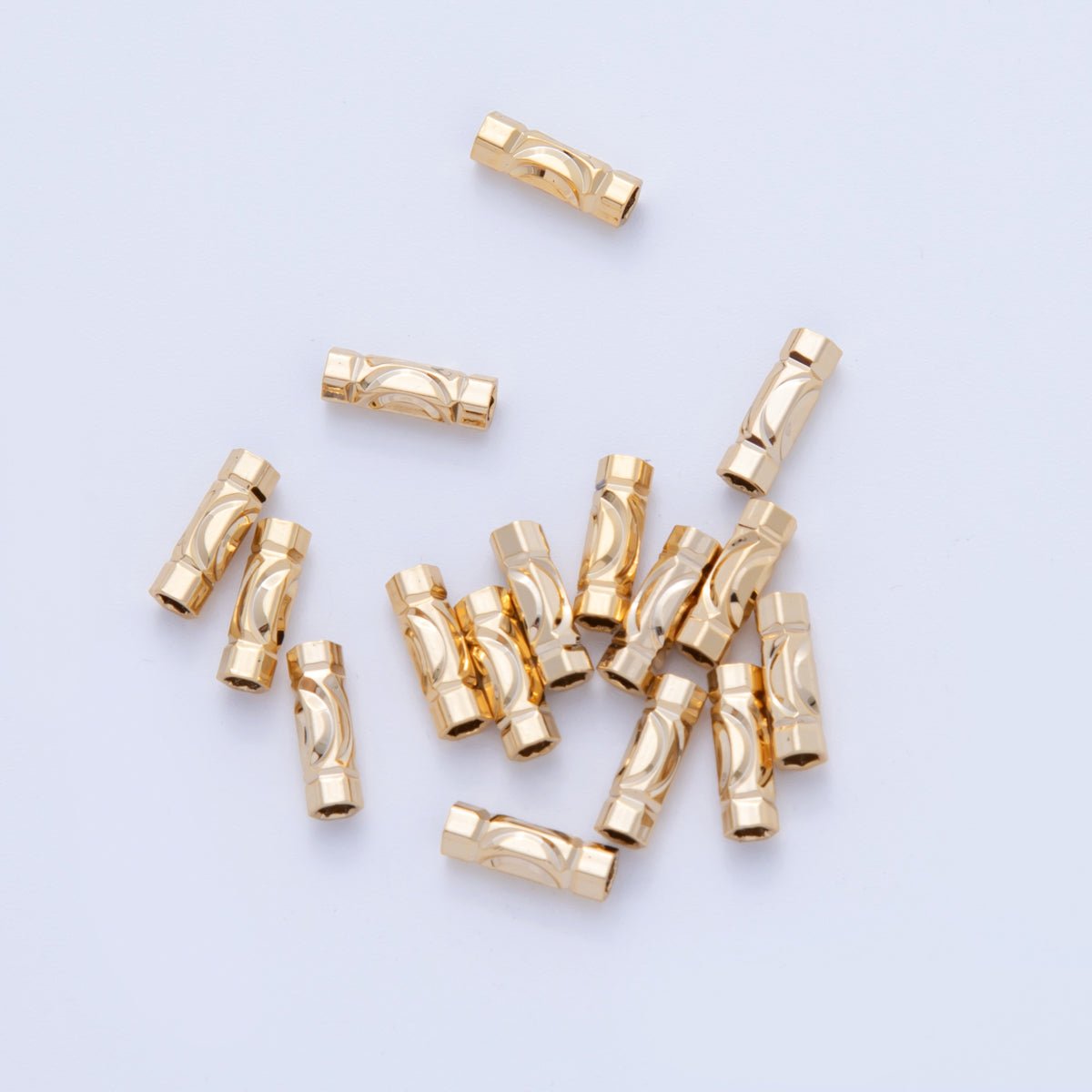 18K Gold Filled 3mm Edged Geometric Tube Cylinder Bead Set | B736 - DLUXCA