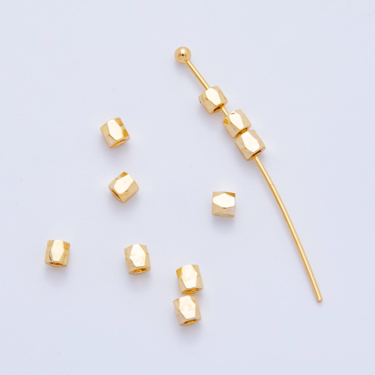 18K Gold Filled 3mm Faceted Tube Tiny Spacer Bead | AF - A1085 - DLUXCA