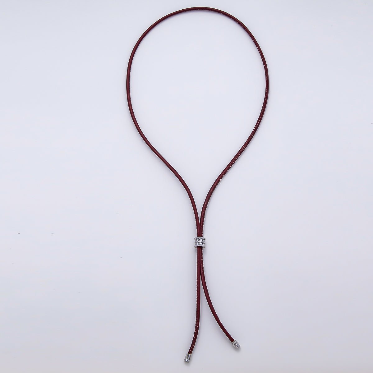 18K Gold Filled 3mm Light Dark Brown, Red Leather Bolo Chain Baguette CZ Bead 18 Inch Necklace | WA - 1387 WA - 1391 WA - 1398 - DLUXCA