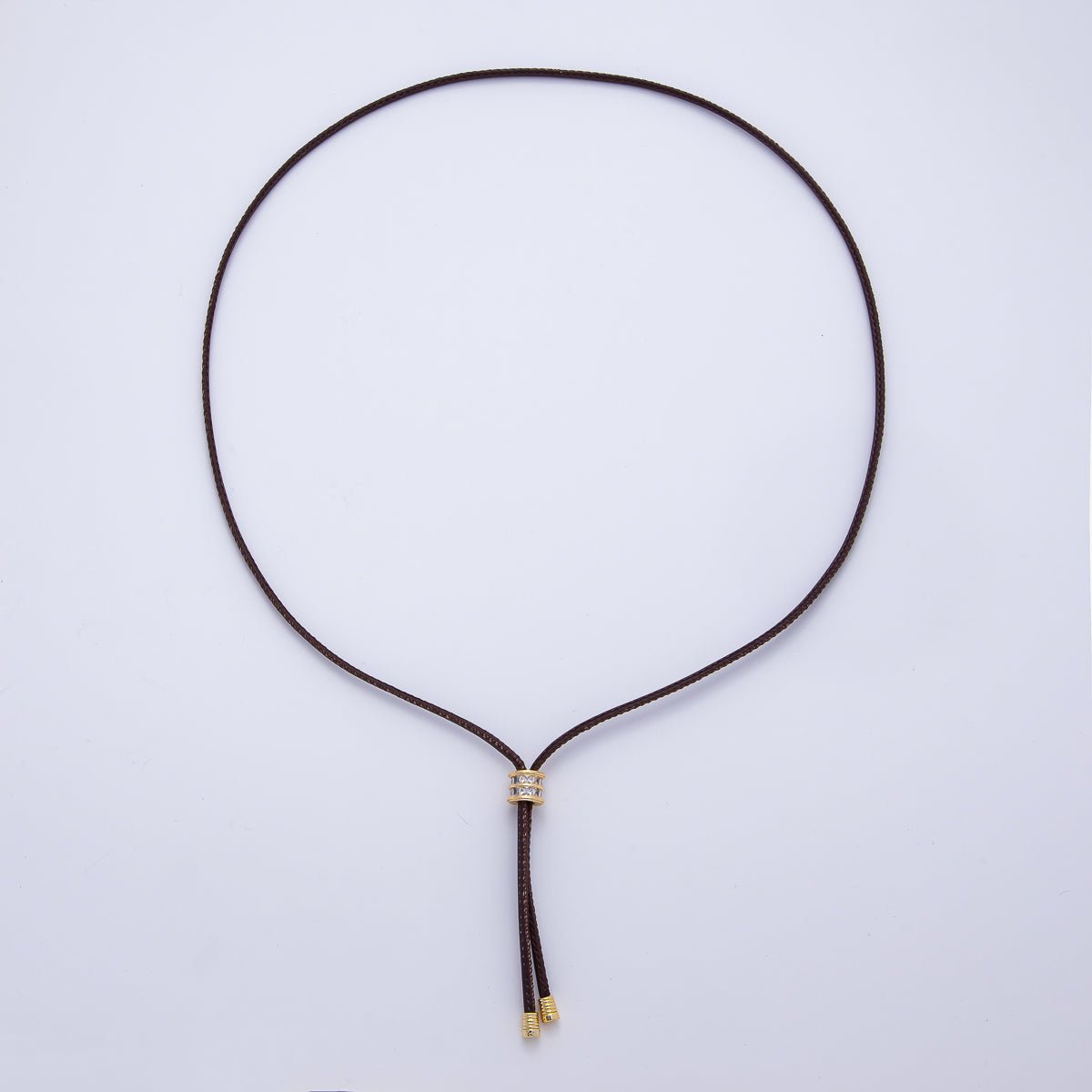 18K Gold Filled 3mm Light Dark Brown, Red Leather Bolo Chain Baguette CZ Bead 18 Inch Necklace | WA - 1387 WA - 1391 WA - 1398 - DLUXCA