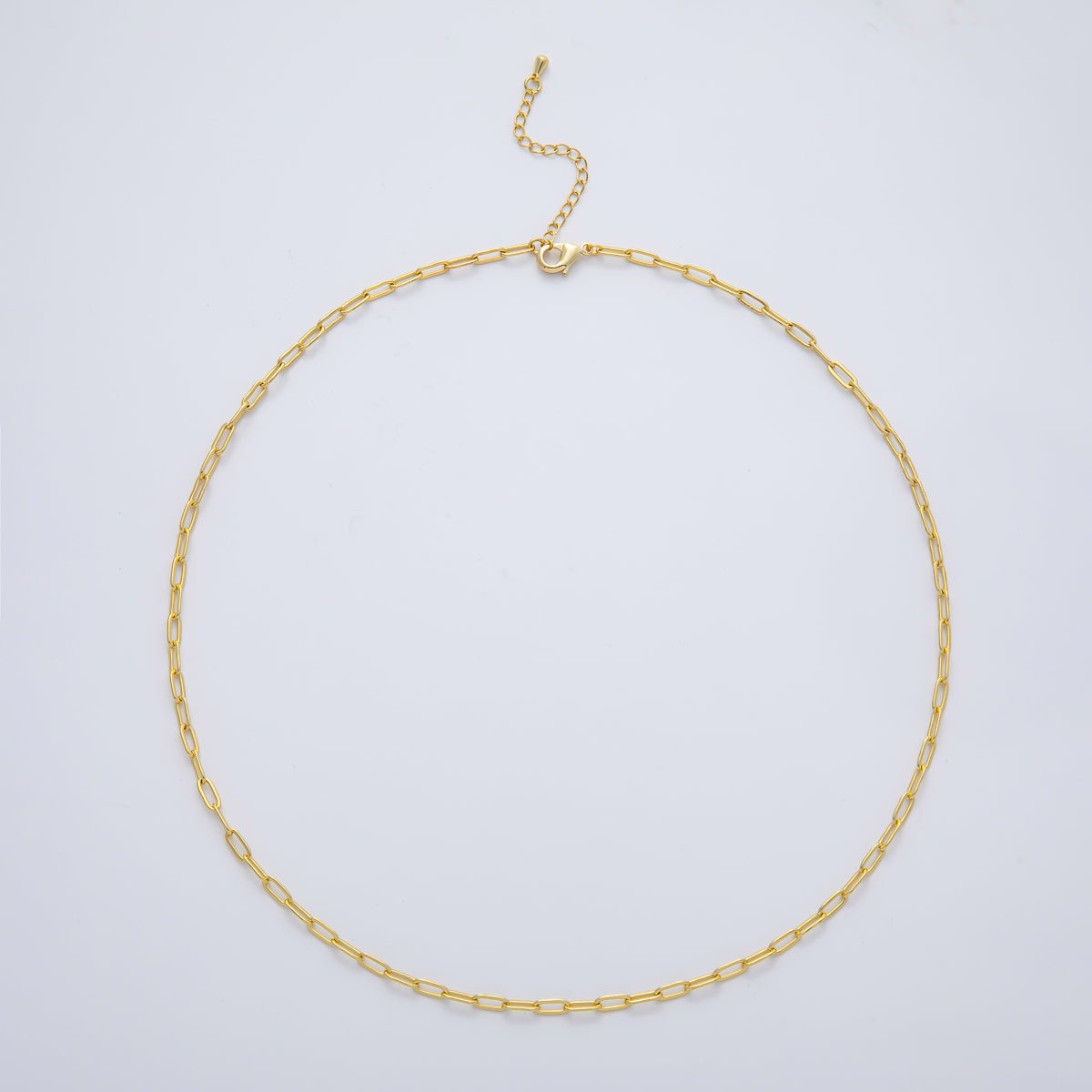 18K Gold Filled 3mm Mini Paperclip Chain 19 Inch Necklace w. Extender | WA - 1189 - DLUXCA