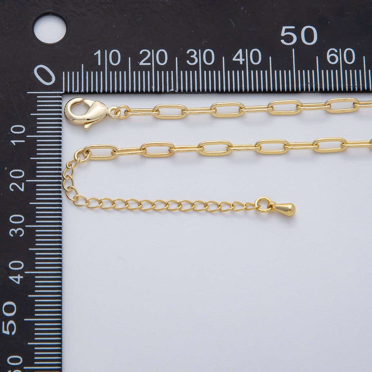 18K Gold Filled 3mm Mini Paperclip Chain 19 Inch Necklace w. Extender | WA - 1189 - DLUXCA