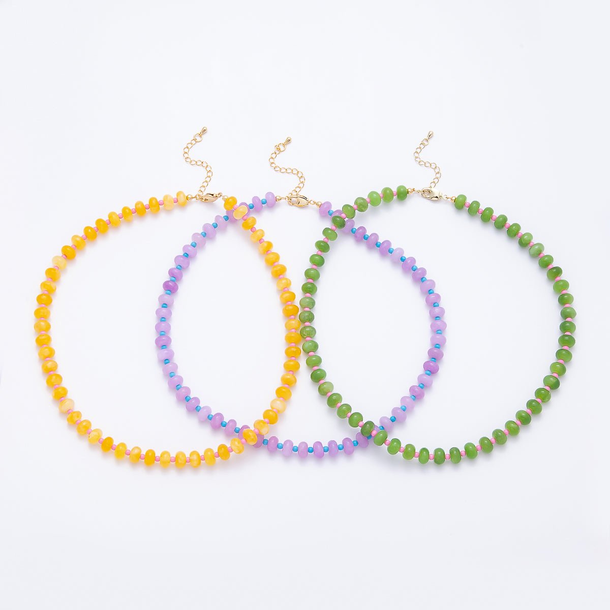 18K Gold Filled 3mm Multicolor Spacer Rondelle Gemstone 16.5 Inch Choker Necklace | WA-00295 - DLUXCA