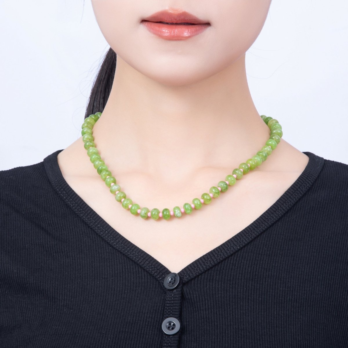 18K Gold Filled 3mm Multicolor Spacer Rondelle Gemstone 16.5 Inch Choker Necklace | WA-00295 - DLUXCA