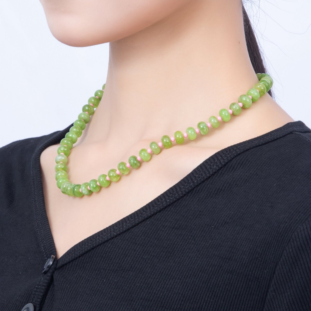 18K Gold Filled 3mm Multicolor Spacer Rondelle Gemstone 16.5 Inch Choker Necklace | WA-00295 - DLUXCA