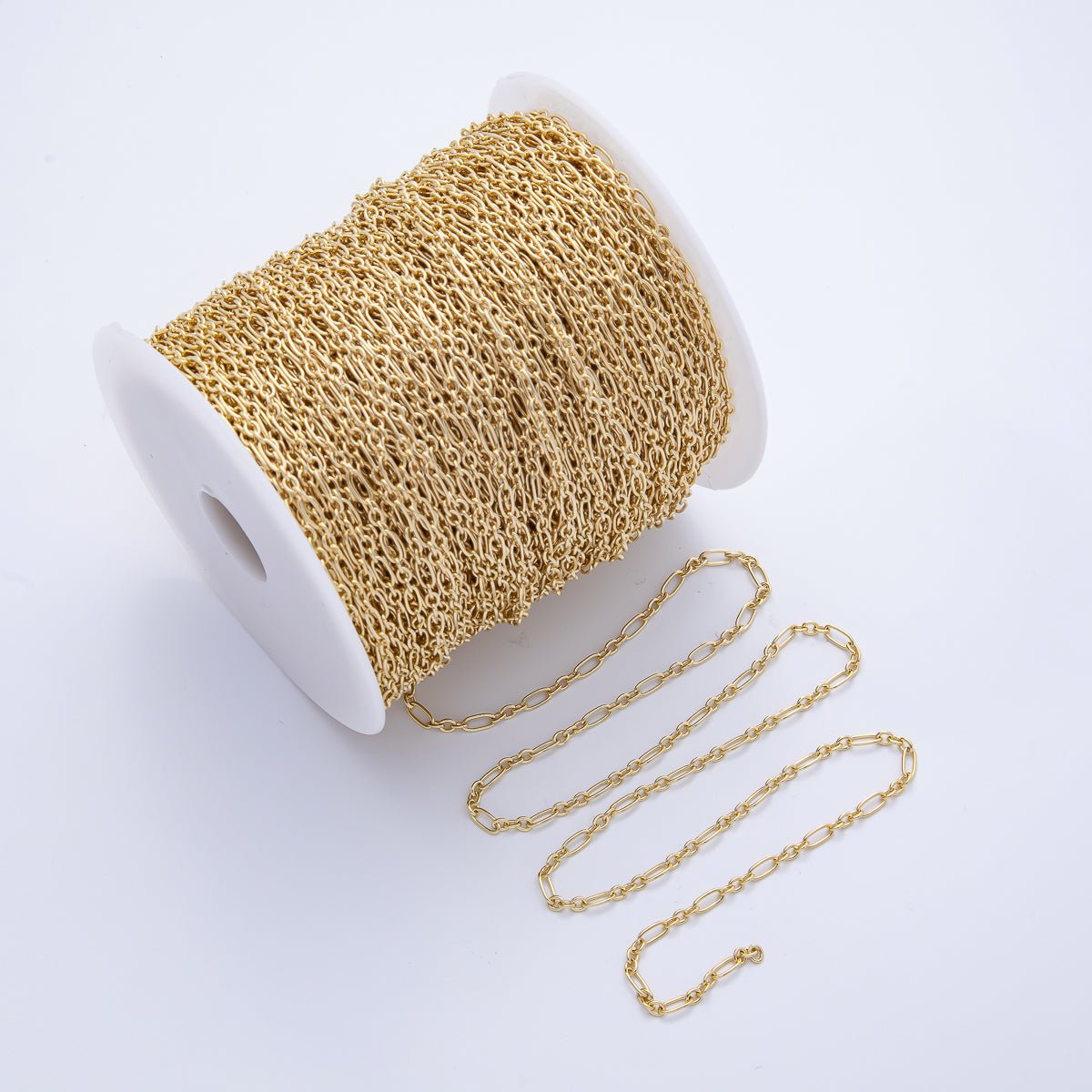 18K Gold Filled 3mm Paperclip Cable Unfinished Chain by Yard | Roll - 1818 - DLUXCA