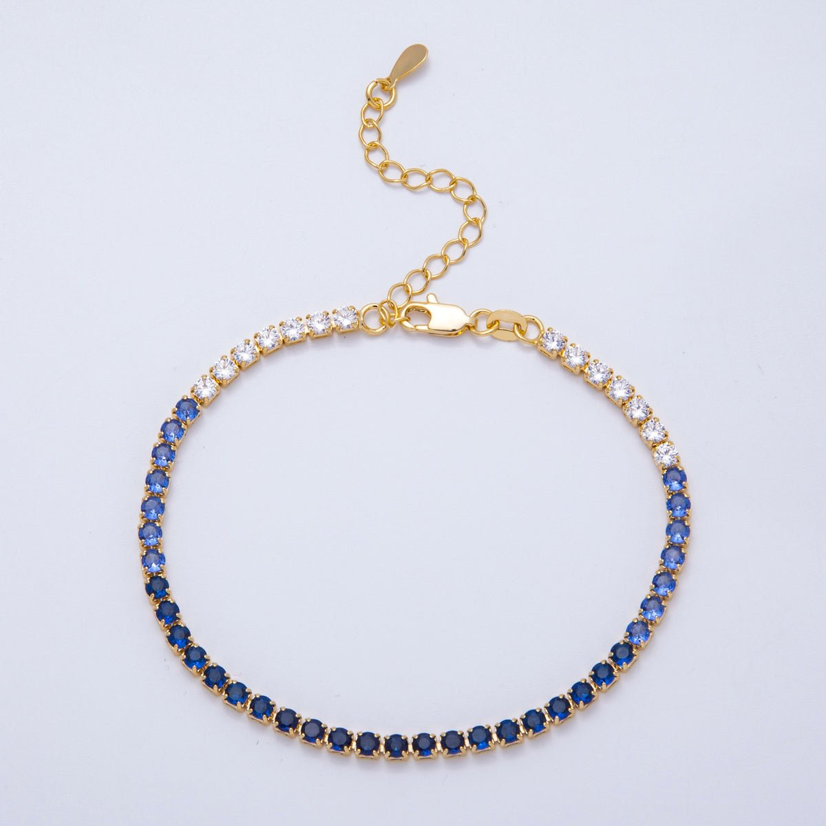 18K Gold Filled 3mm Purple, Green, Pink, Blue CZ Gradient Tennis Chain 7.87 Inch Bracelet w. Extender | WA - 04222 - DLUXCA